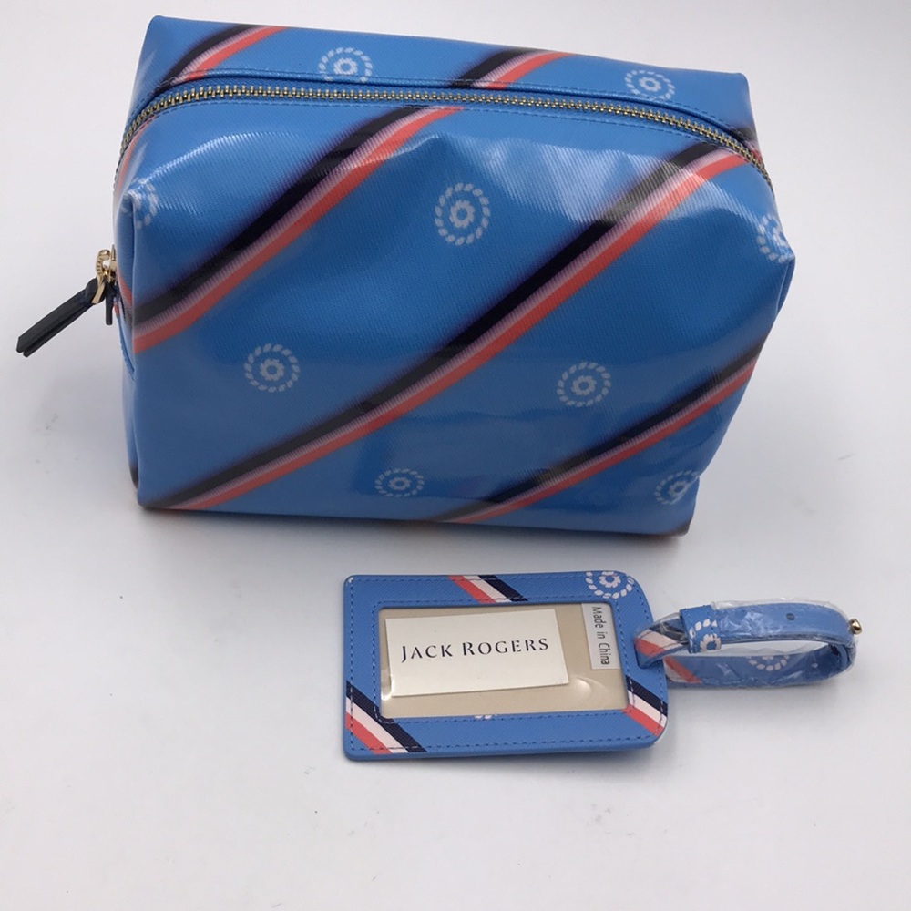 Jack Rogers Blue Rondelle Cosmetic Bag Luggage Tag 2 Piece Set